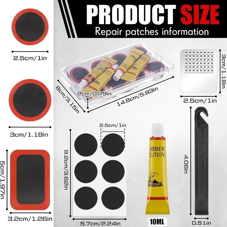 72pcs Bike Tire Repair Kit with Patches & Metal Rasp for Bicycle Motorcycle
