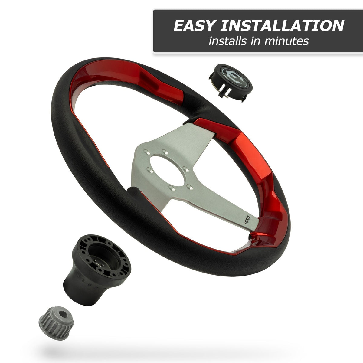 Golf Cart Steering Wheel Kit with Adapter - Custom Colors for Club Car, EZGO, Yamaha