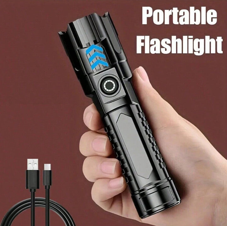 USB Rechargeable Handheld Flashlight with Wide Beam for Outdoor & Emergency Use