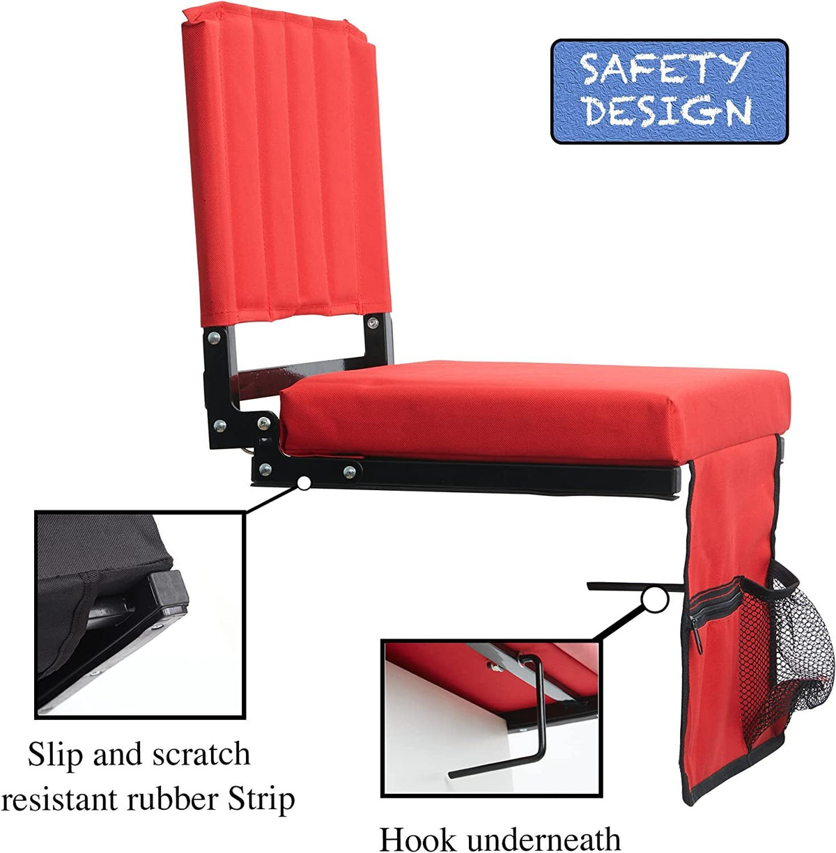 Padded Stadium Seat with Back Support, Cup Holder, Shoulder Strap