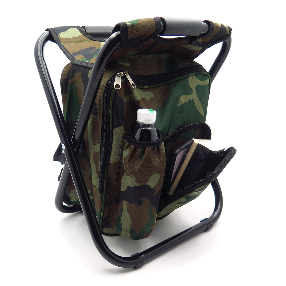 Foldable Outdoor Fishing Backpack Chair Stool with Cooler Bag