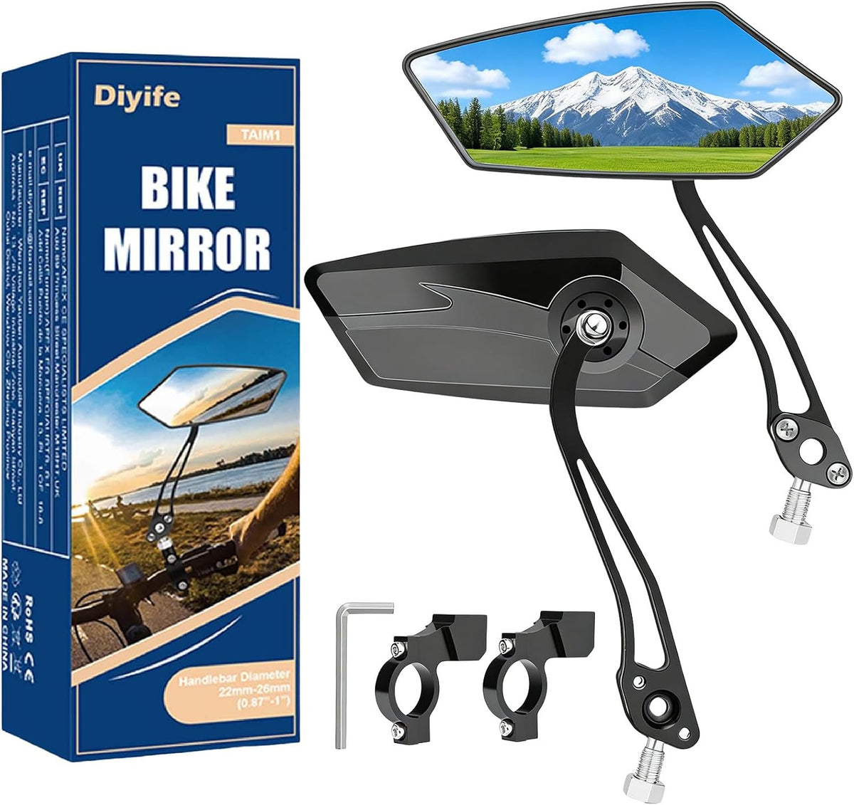 Bike Mirrors 2 Pack - Large HD Handlebar Rear View Mirrors for Bicycle & E-bike