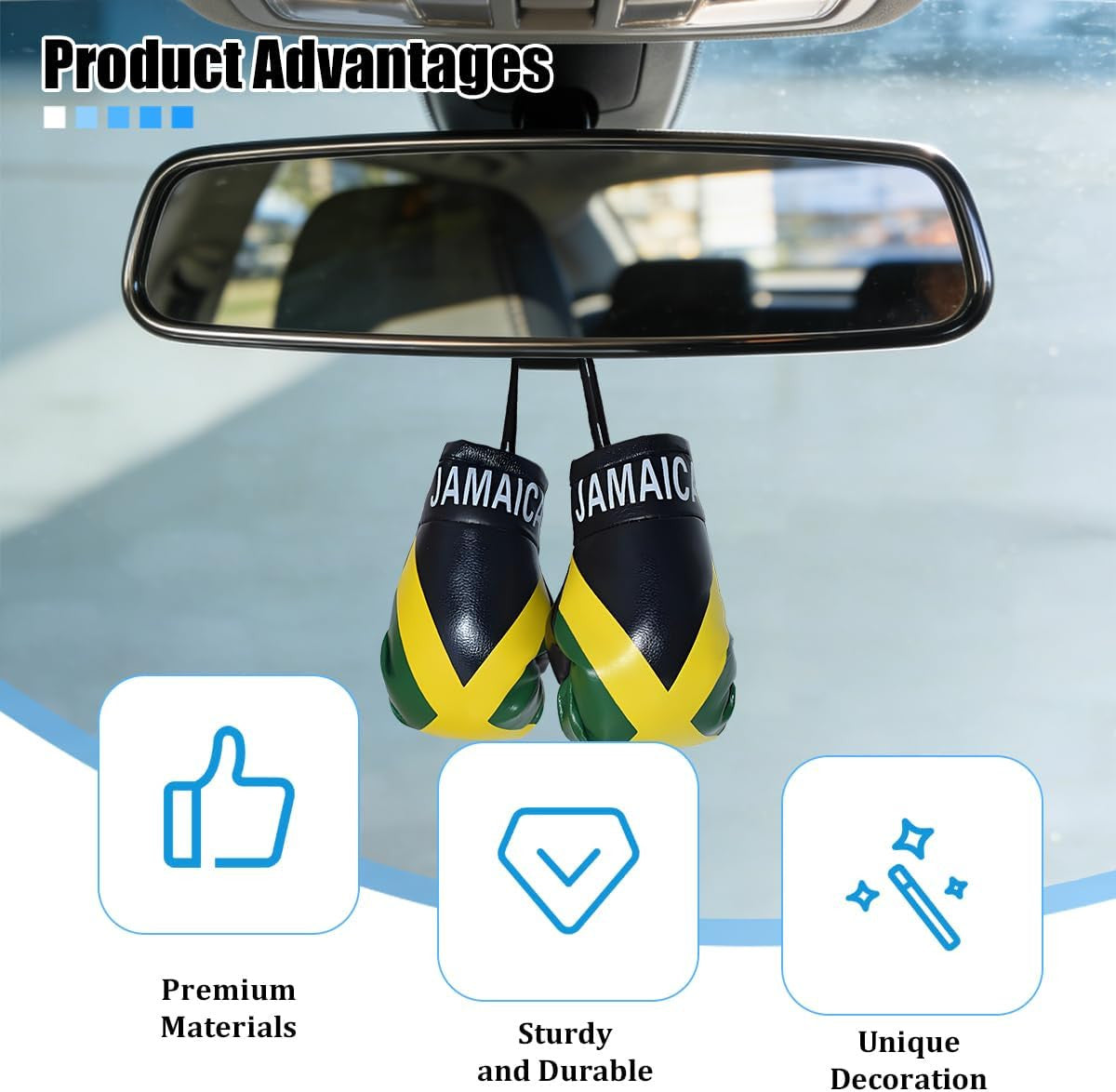 Mini Boxing Gloves Car Mirror Decor Jamaican Flag