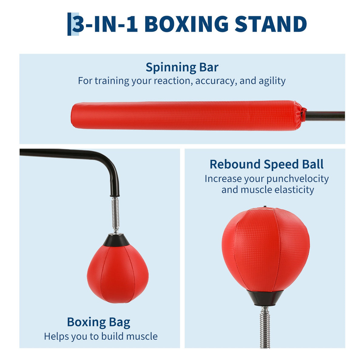 Adjustable Freestanding Punching Bag with Speed Ball & Reflex Bar - Red