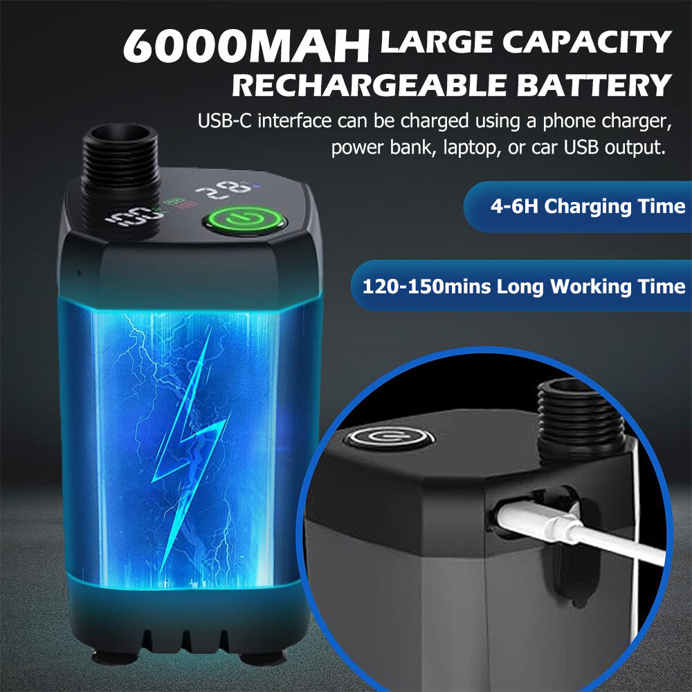 Portable Camping Shower Pump with 6000mAh Battery, Adjustable Water Modes