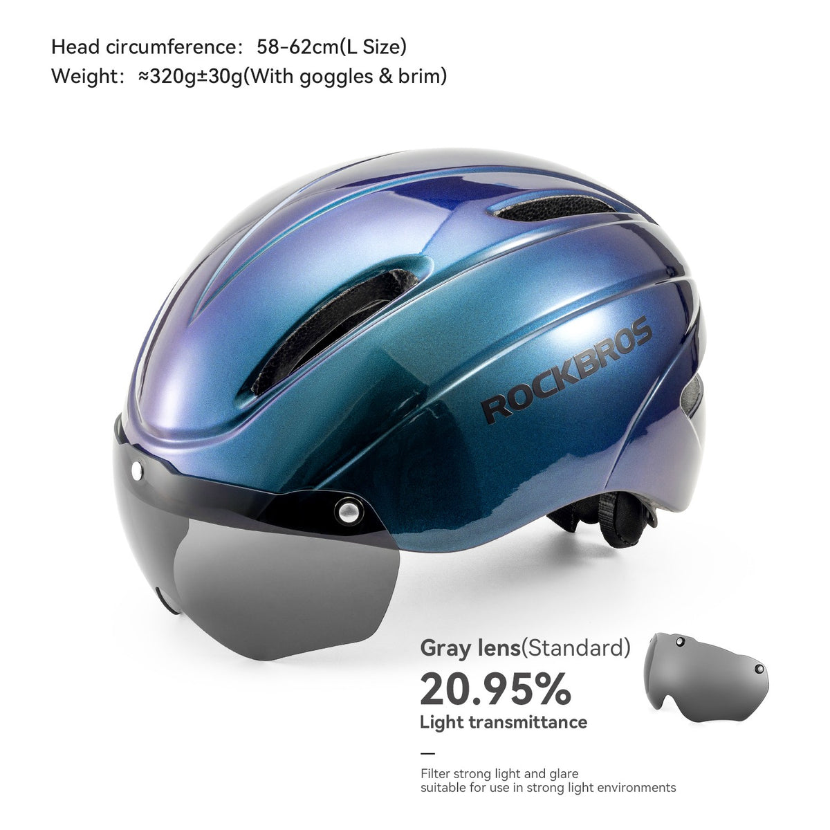Cycling Helmet with Magnetic Goggles and Rear LED Light - One Size