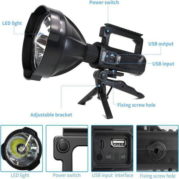 90000LM High Power LED Spotlight Flashlight with 4 Modes Waterproof Searchlight