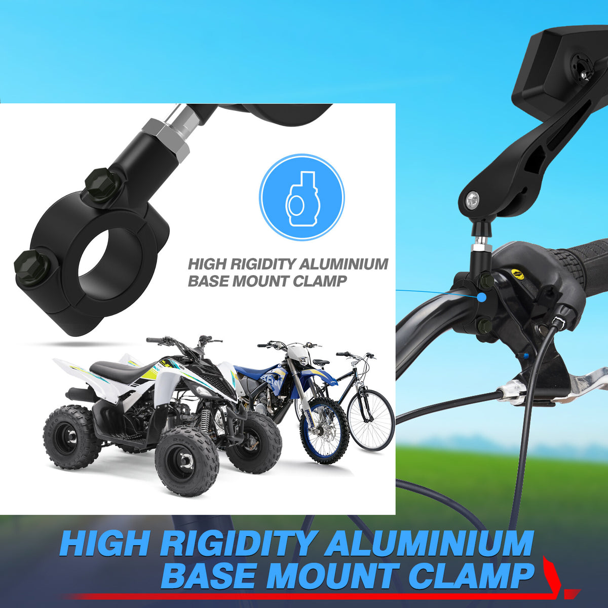 Bike Handlebar Mirror 22-25mm Universal Cycling Rear View Mirror for Mountain & Road Bikes