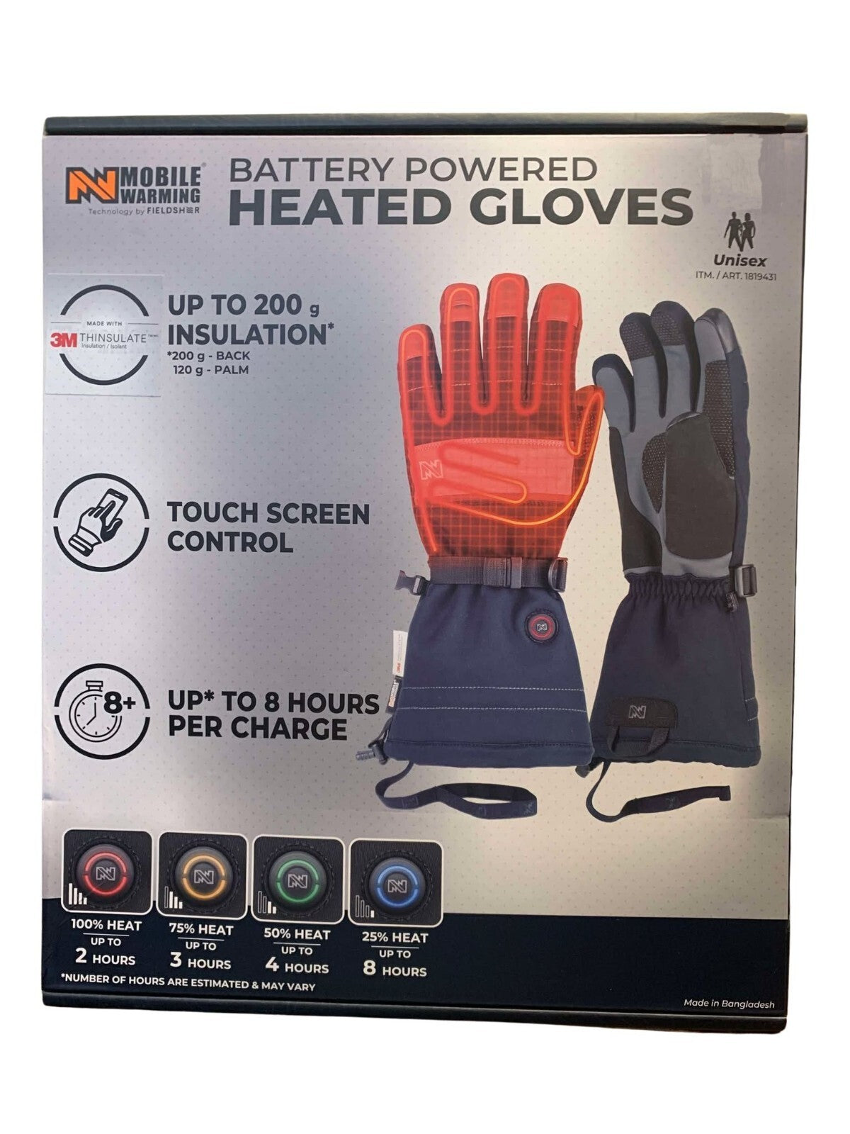 Battery Operated Heated Gloves Touchscreen Compatible XX Large for Cold Weather