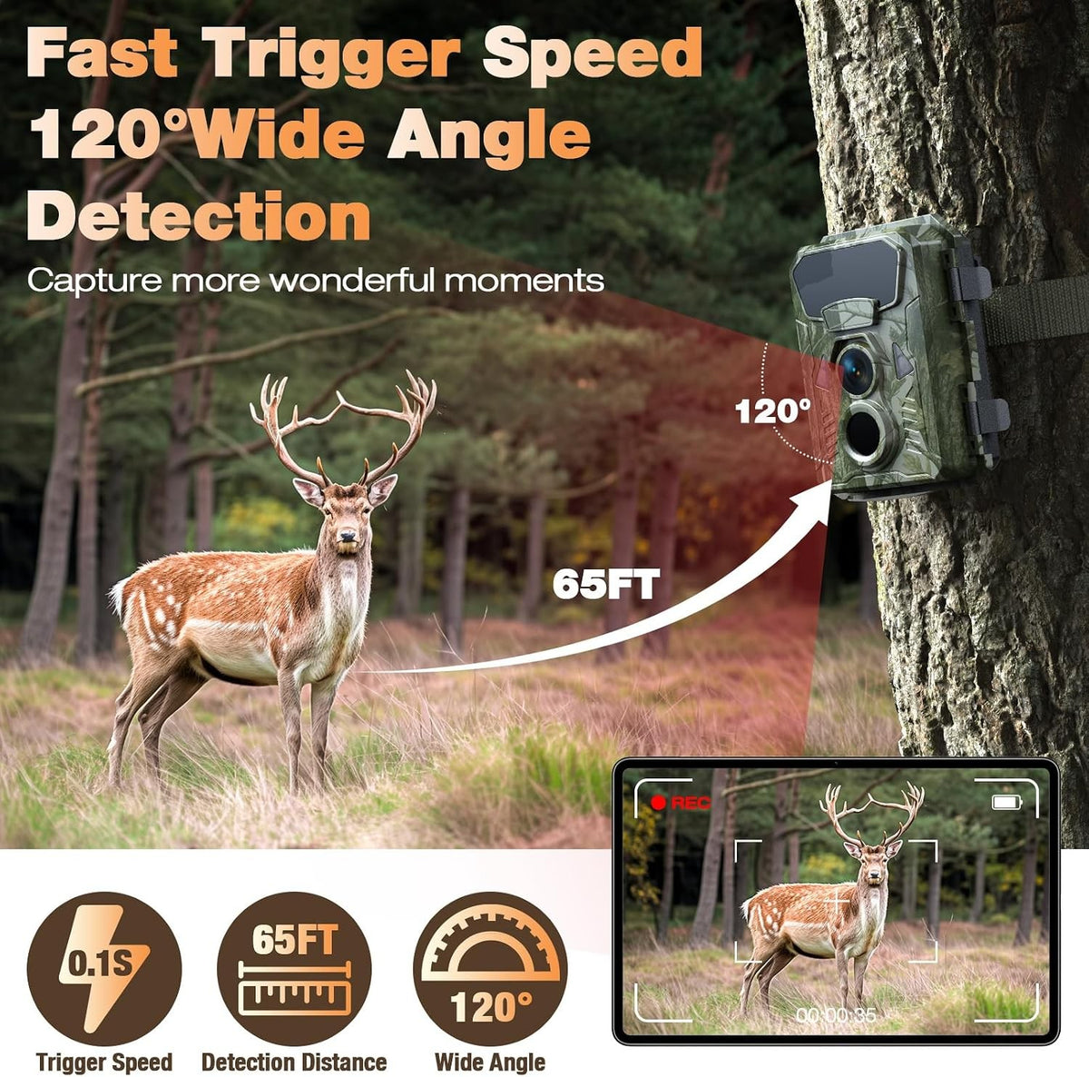 Mini Trail Deer Camera 48MP 4K Wildlife Hunting Camera Waterproof Night Vision