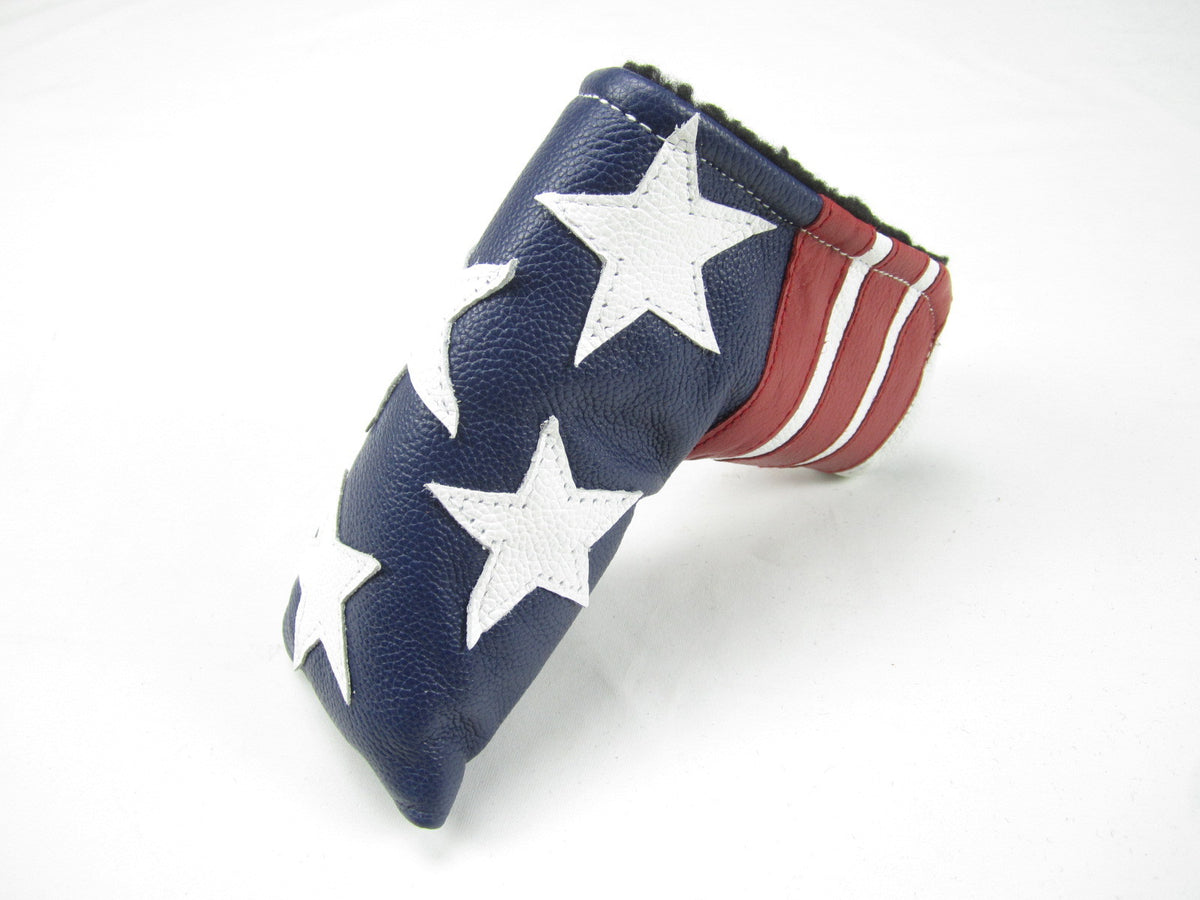 Leather Blade Putter Headcover with Magnetic Closure for Golf Clubs - USA Flag
