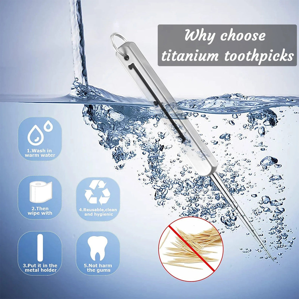 Titanium Pocket Toothpick Holder Portable Metal EDC Camping Tool