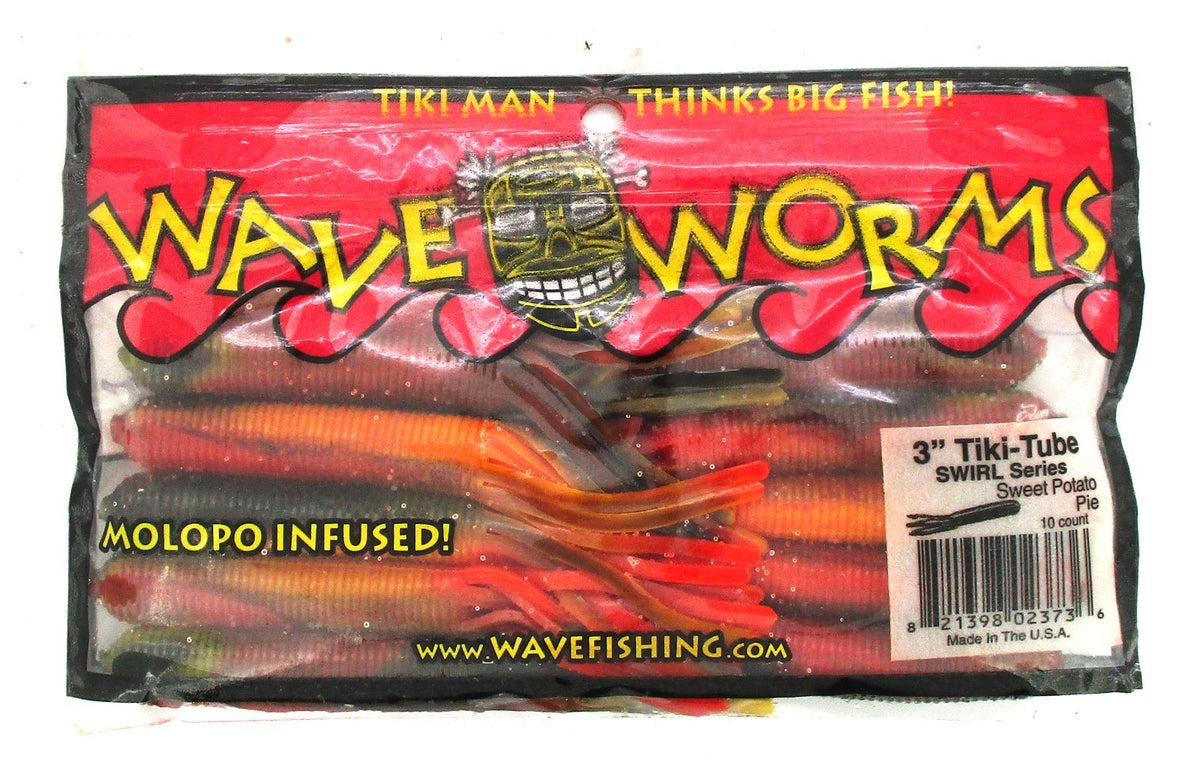 Wave Plastics 3-Inch Tiki-Tube Swirl Series Sweet Potato Pie Fishing Baits - Unopened Pack of 30