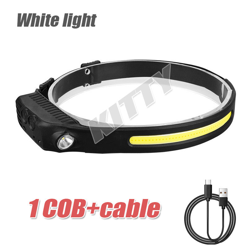 Rechargeable LED Headlamp with COB & XPE Lights, USB Work Light, Waterproof