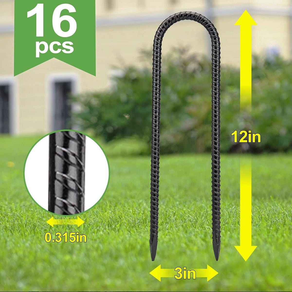 Heavy Duty U-Shaped Ground Stakes 12 Inch for Tent Camping and Outdoor Equipment