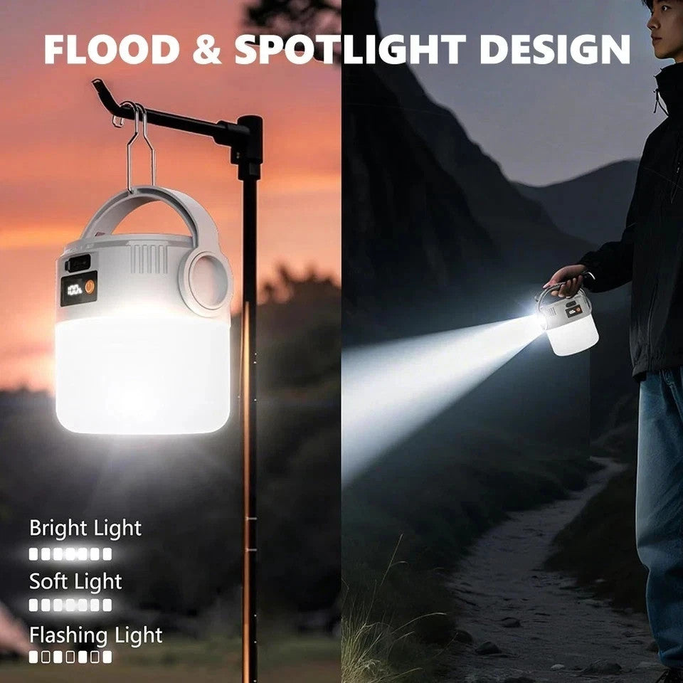 Portable Solar Rechargeable LED Camping Lantern with USB & Digital Display