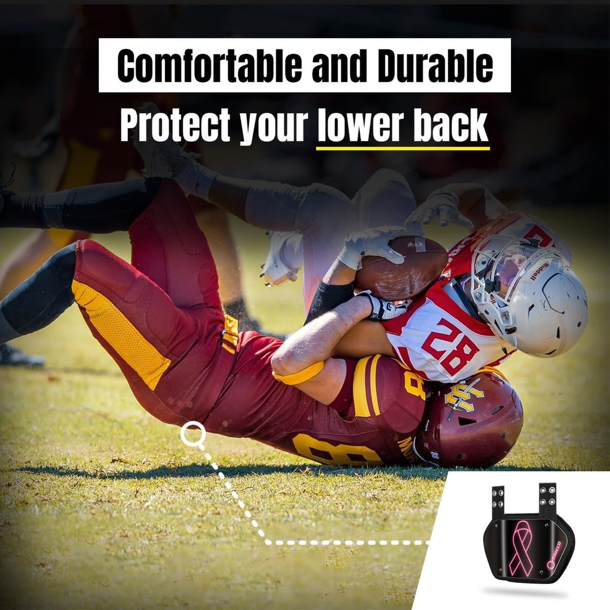 Youth Football Back Plate Impact-Resistant Lower Back Protector Pink Ribbon