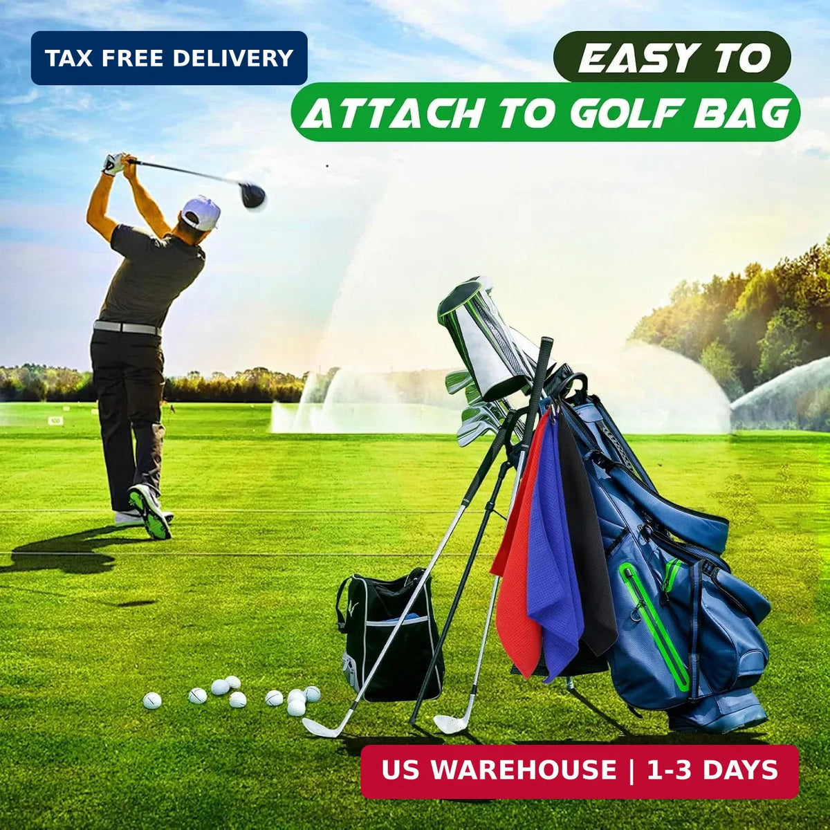 Golf Towel 3 Pack - Microfiber Waffle Pattern, 16x16 Inches, Absorbent Cleaning Towels