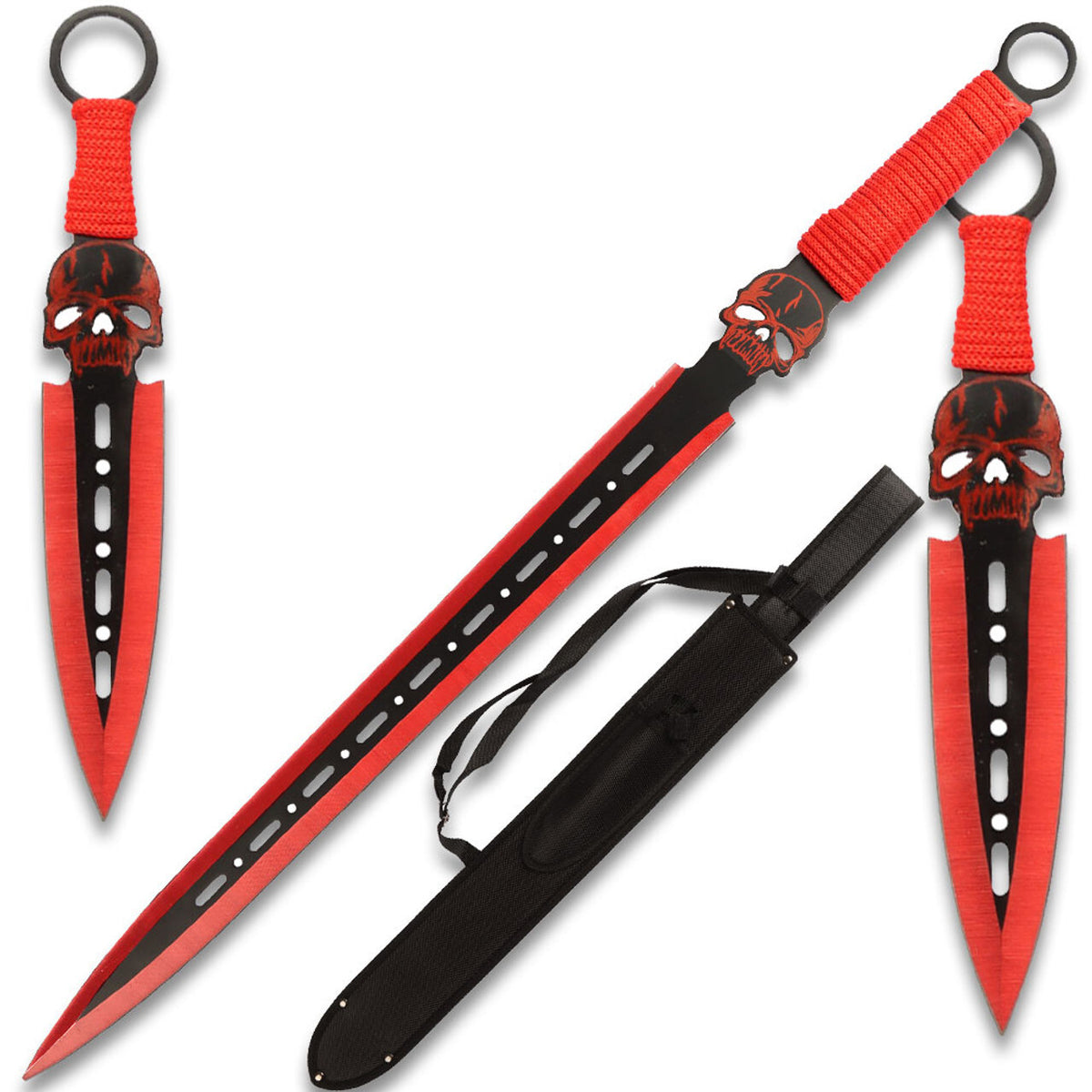 Red Demon Warrior Sword 26.5-Inch Throwing Knife Set - Steel Combat Weapons