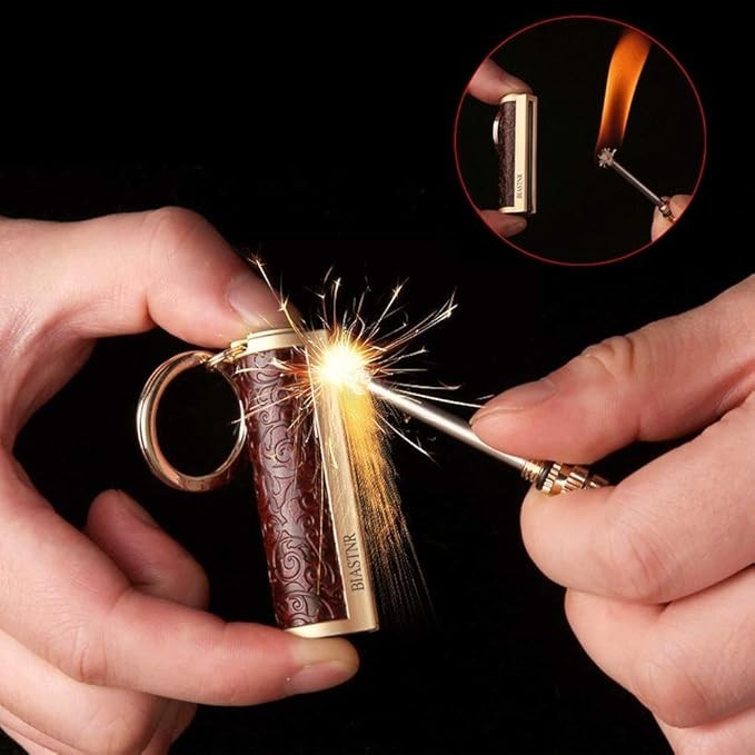 Permanent Match Keychain Fire Starter - Refillable Flint Lighter for Camping & Outdoor Use
