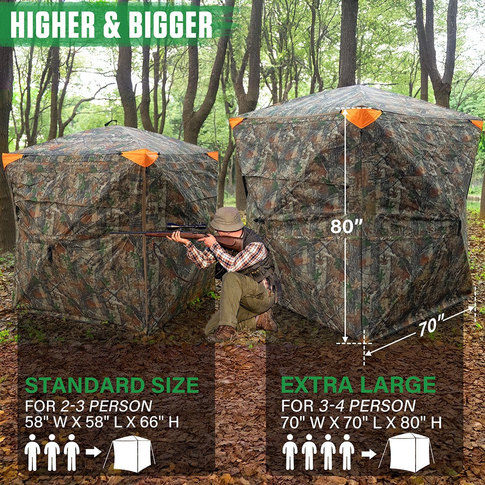 3-4 Person Ground Hunting Blind with 270° See-Through Windows, Pop-Up Design