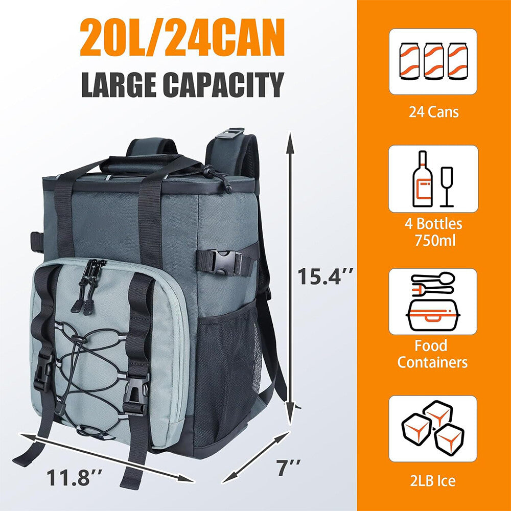 20L Heavy Duty Insulated Cooler Backpack Waterproof Leakproof Outdoor Lunch Bag