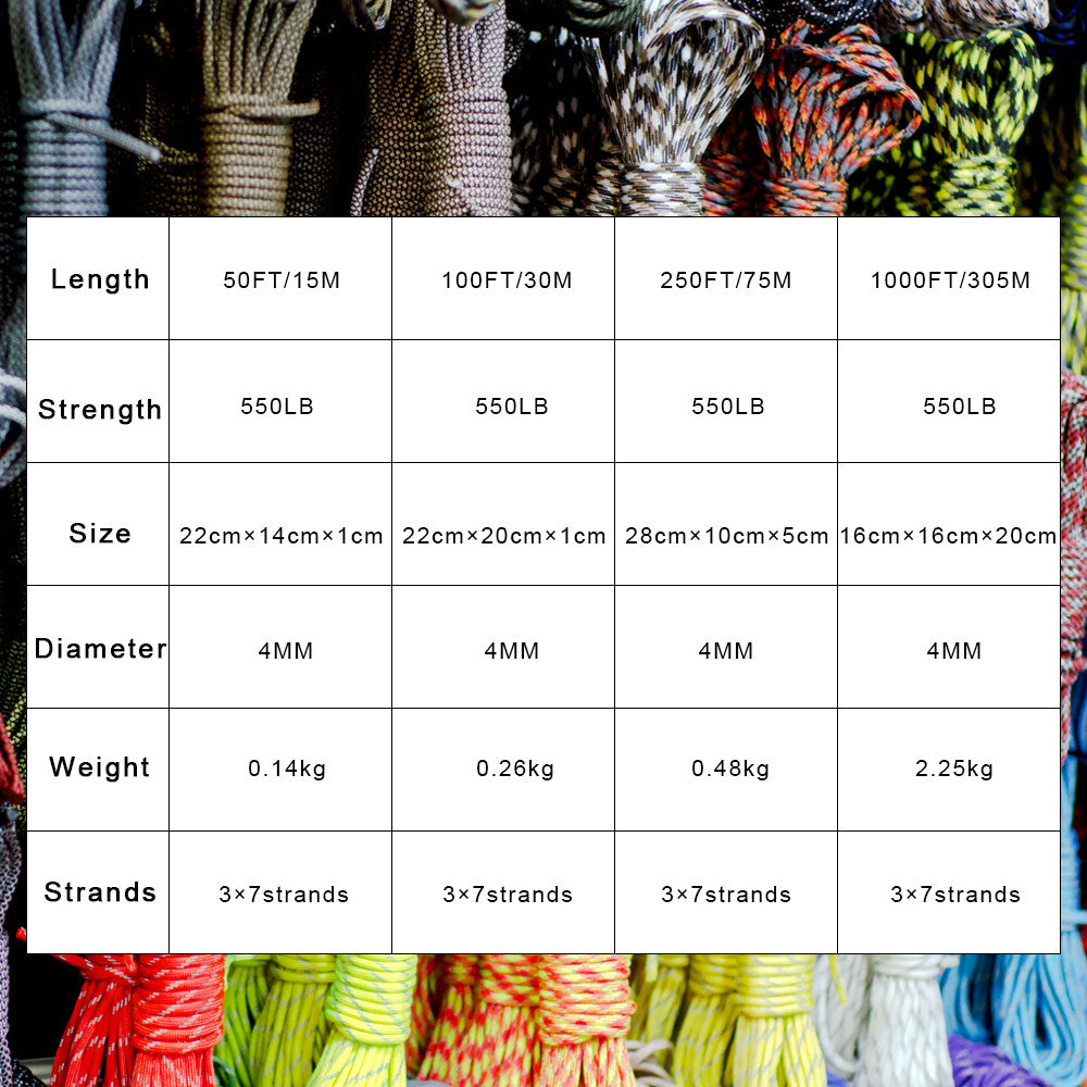 Heavy Duty Paracord 550 Rope for Camping Hiking Survival Tying & Crafting