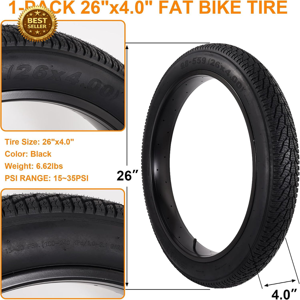 26x4.0 Fat Bike Tire and Inner Tube Set - Mountain & E-Bike Replacement