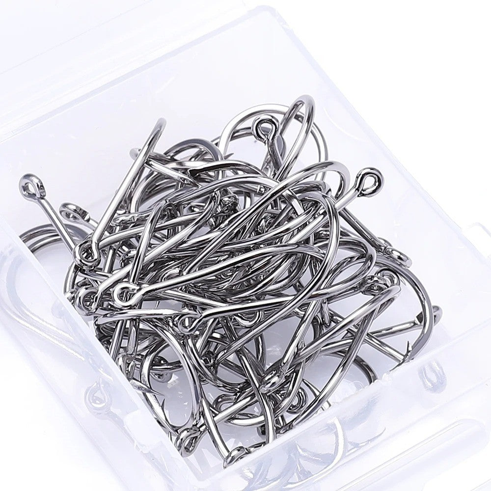 50PCS Ultra Sharp Carbon Steel Fishing Hooks - Offset Octopus Style, Multiple Sizes