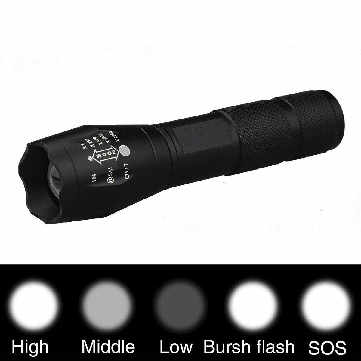 Set of 5 Tactical 18650 LED Flashlights with Zoom & Multiple Modes