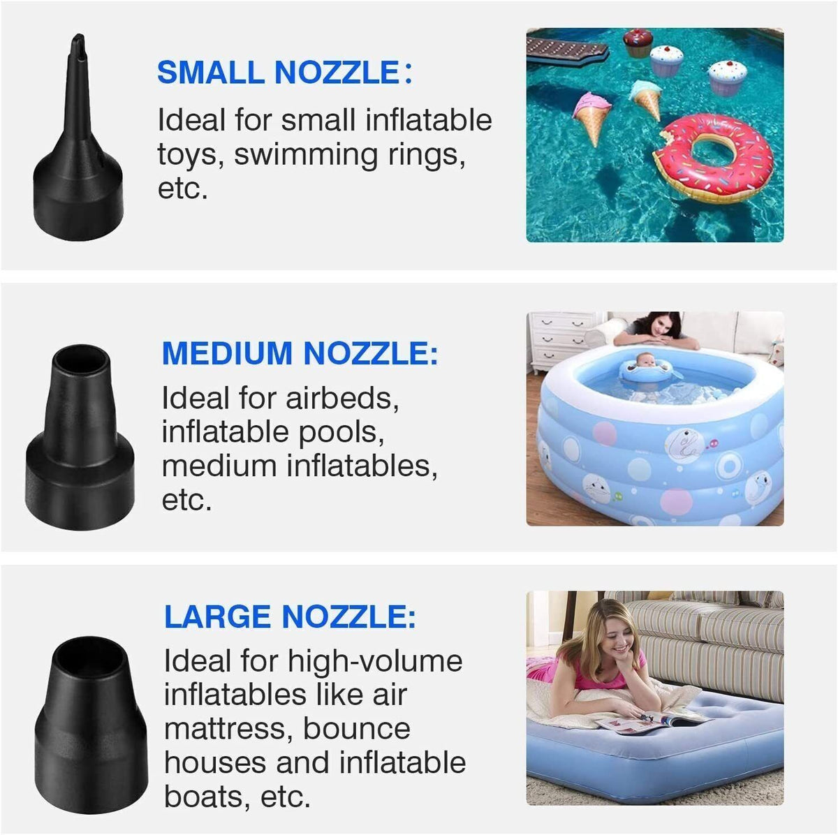 12V Electric Air Pump for Inflatables, Air Mattress, Pool Toys, Boat