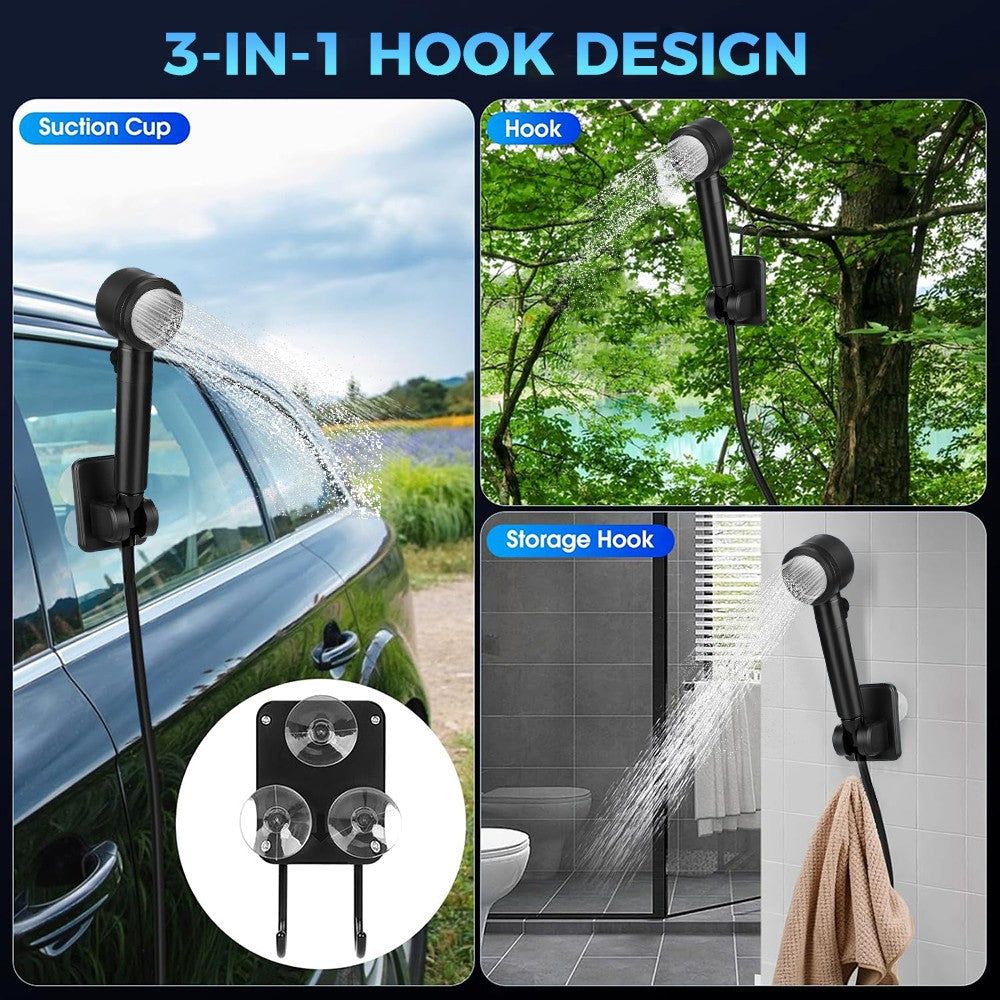 Portable Camping Shower with Rechargeable Pump, 5-Speed Adjustable Water Flow, USB-C Battery, Outdoor Use