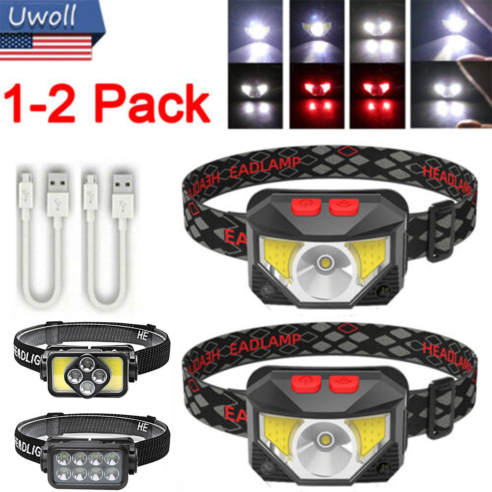 Rechargeable COB LED Headlamp Headlight with Sensor Waterproof Torch