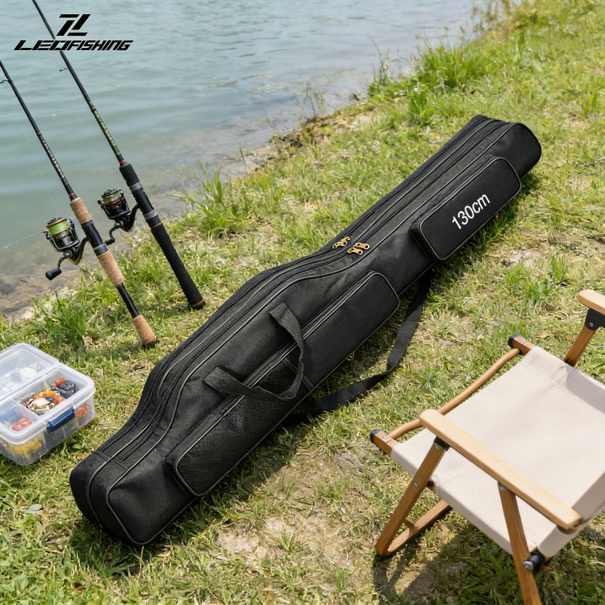 Waterproof 130cm Fishing Rod Case with Multiple Compartments & Shoulder Strap