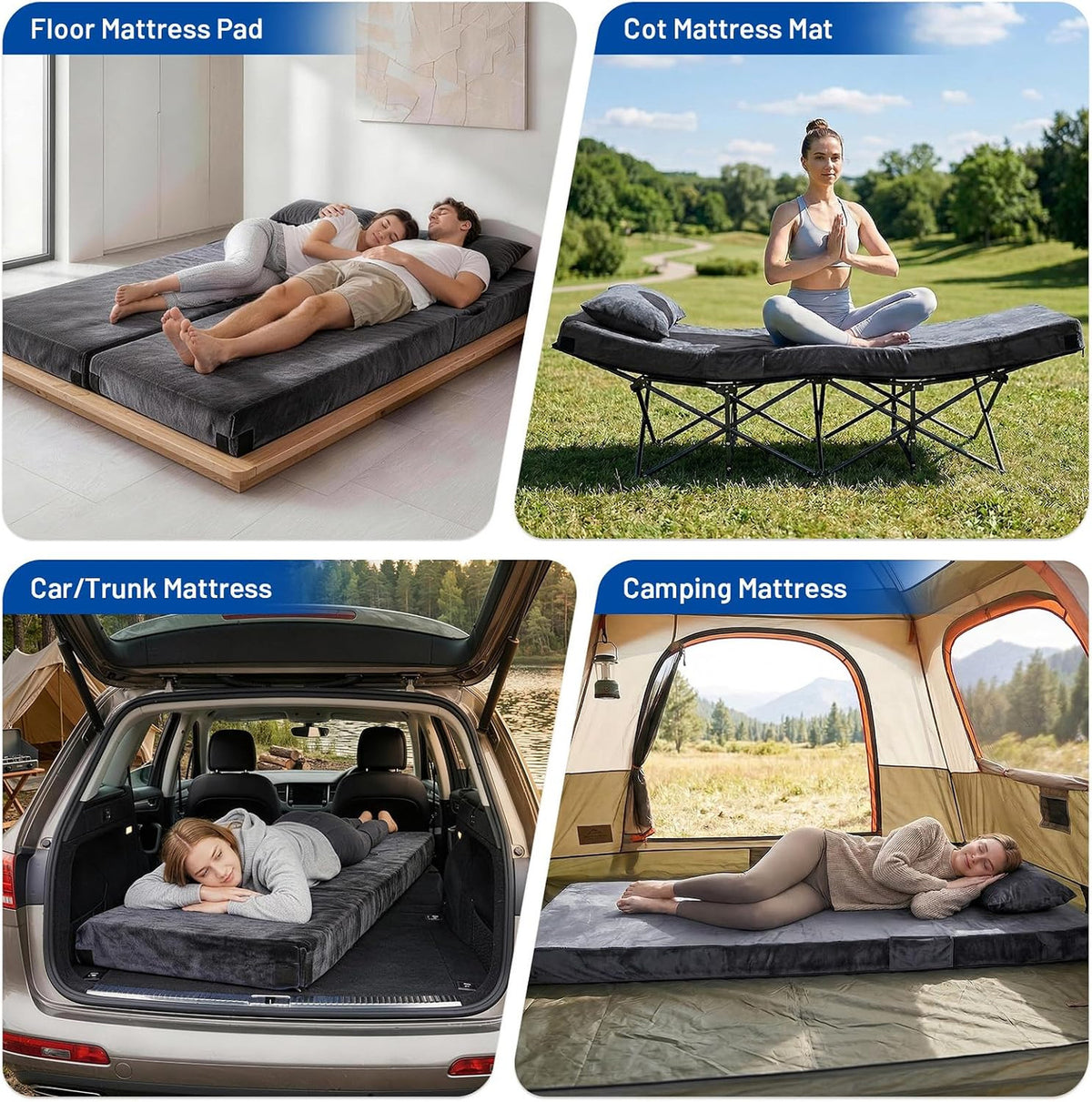 Extra Thick Memory Foam Camping Mattress Pad with Pillow - 4 Inch Support