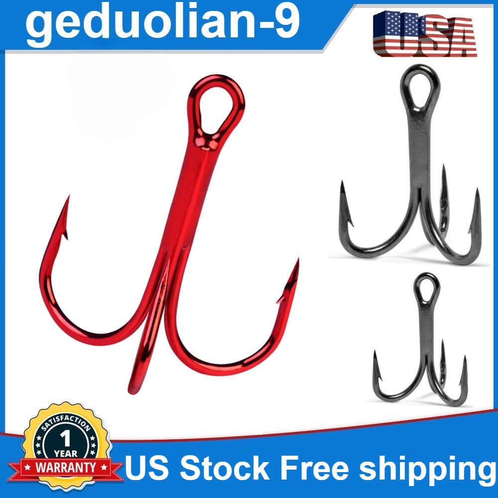 100PCS Carbon Steel Treble Fishing Hooks - Sharp & Durable