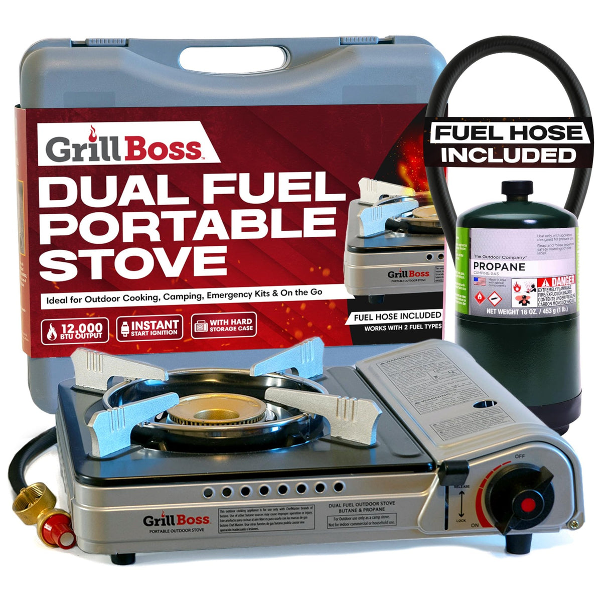 Portable Dual Fuel Camp Stove - 12,000 BTU Butane & Propane Outdoor Cooking