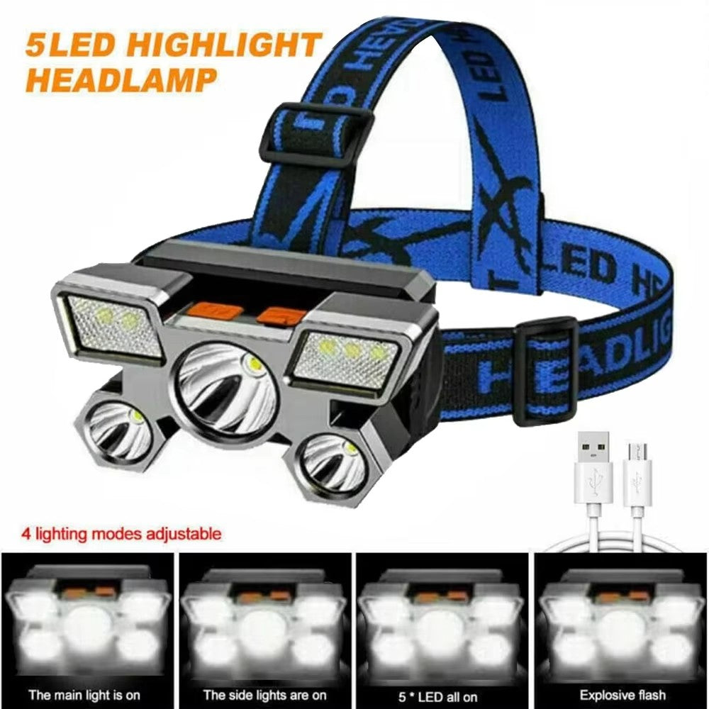 Rechargeable LED Headlamp with 5 Brightness Modes for Outdoor Activities
