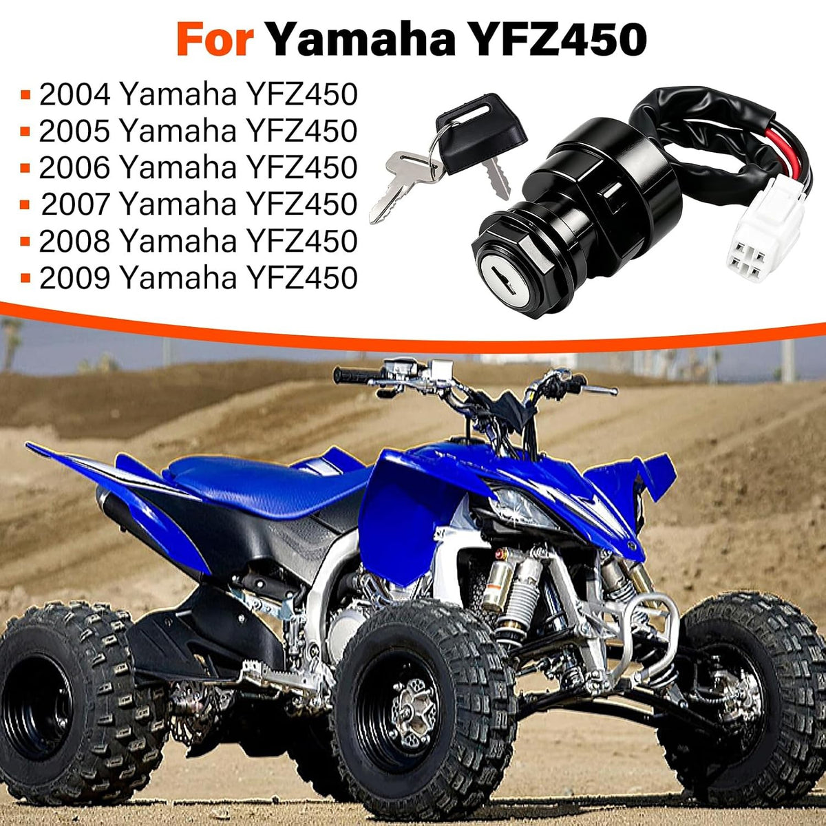 ATV Ignition Switch Assembly for Yamaha YFZ450 Kodiak 400 & 450 - Plug & Play