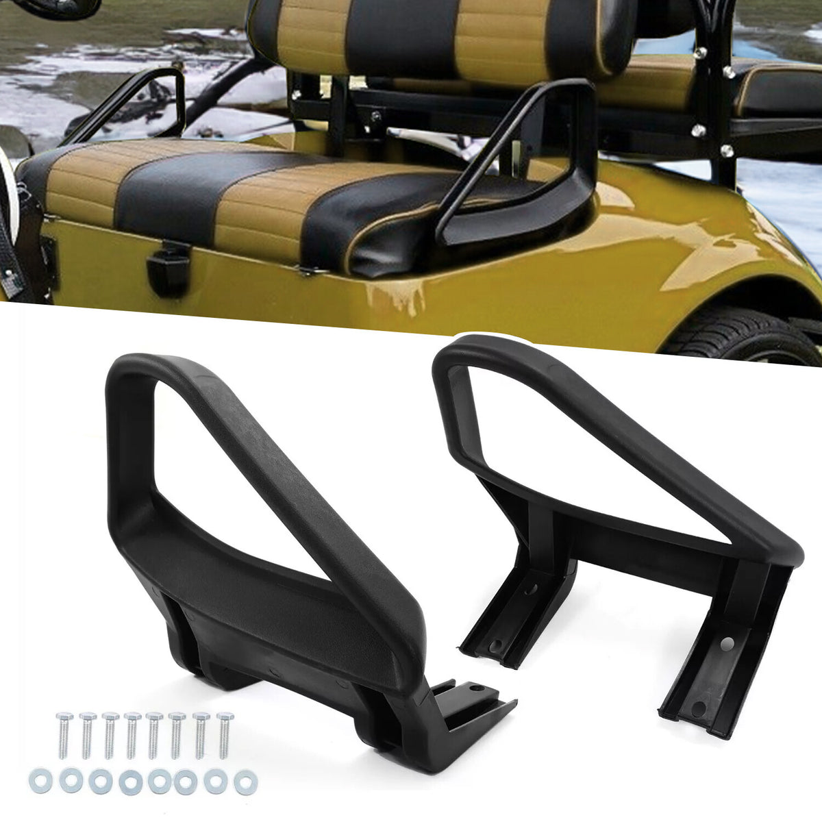 Golf Cart Seat Handles Hip Restraints for EZGO TXT 1994-Up - Black