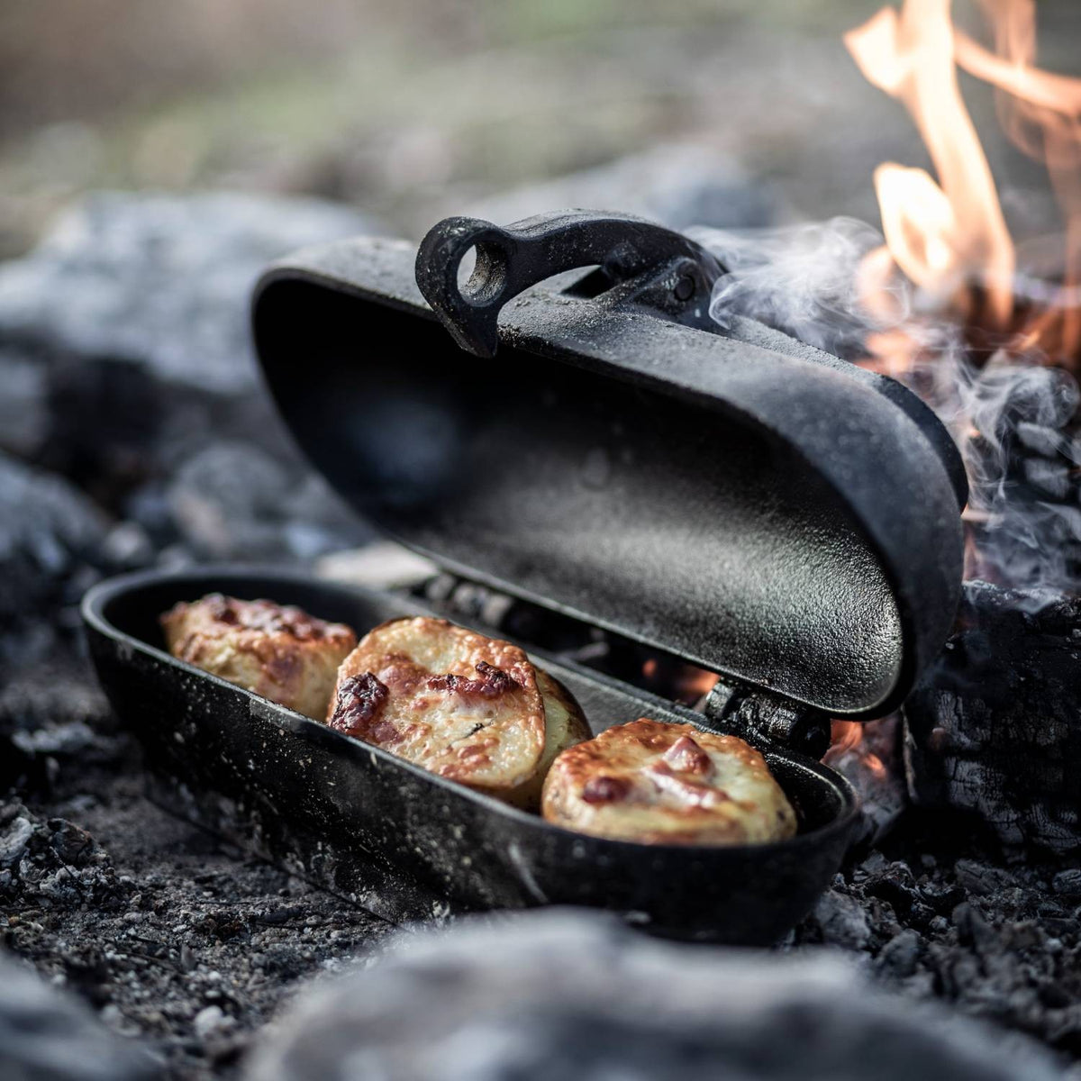 Cast Iron Potato Roaster for Campfire Cooking - Outdoor Grill & Oven Accessory
