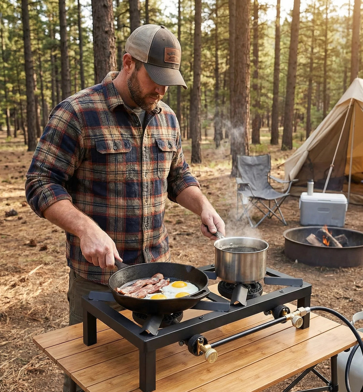 Dual Propane Gas Burner - High-Pressure Outdoor Camping Stove with Leak-Proof System