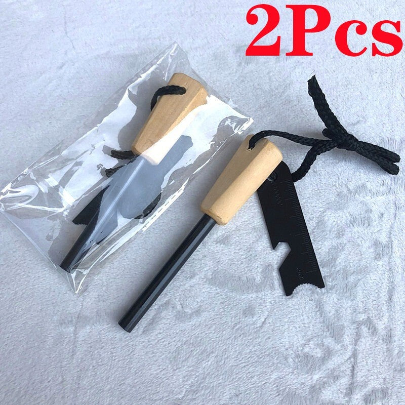 2-Piece Fire Starter Kit with Ferro Rod & Steel Scraper for Camping Outdoors