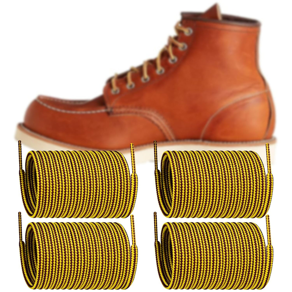 Polyester Shoe Laces for Red Wing Boots - 2 Pairs, 72 Inch, Yellow & Brown
