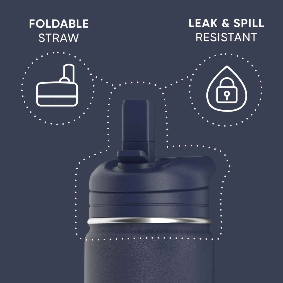 Insulated Stainless Steel Water Bottle with Straw Lid - 14oz BPA Free Navy