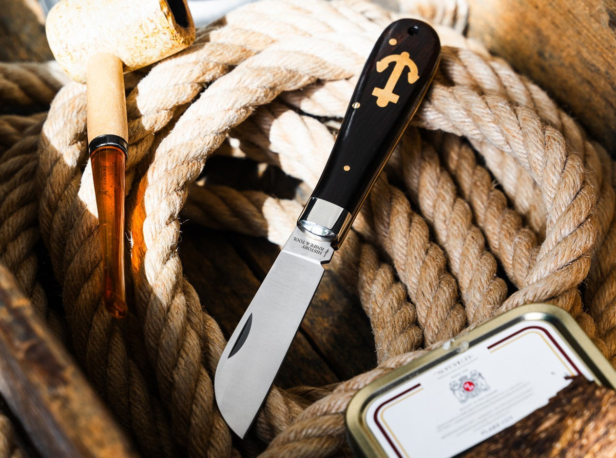 Fishing & Sailing Anchor Knife 3.15" Folding Pocket Knife with Ebony Handle