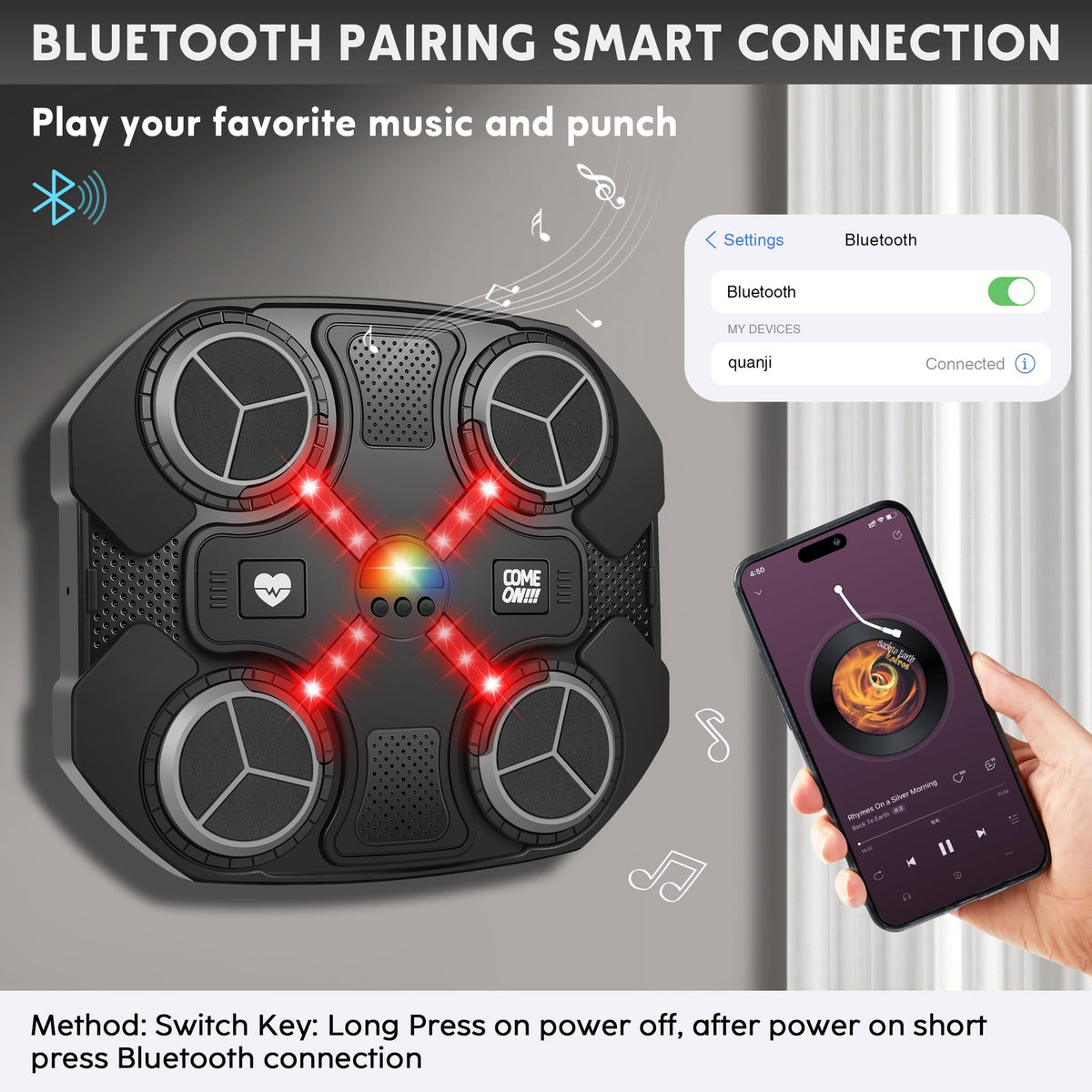 Smart Bluetooth Punching Machine with Gloves for Kids & Adults - Music-Activated Wall-Mounted Boxing Toy