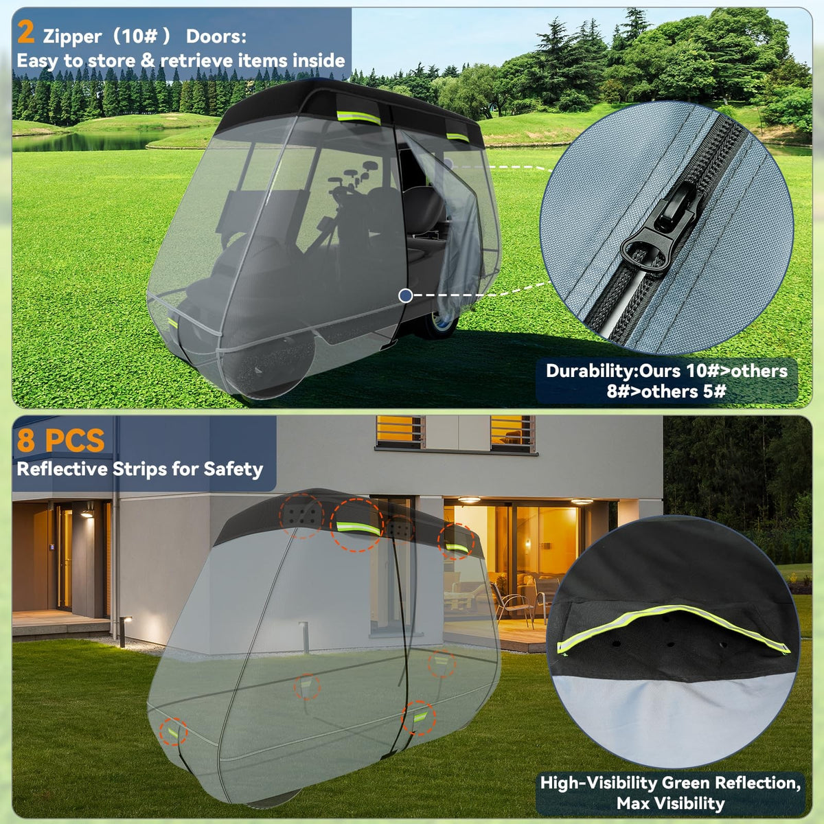 Waterproof Golf Cart Cover 5-Ply 900D+600D Fit for 2+2/4 Passenger Carts Gray+Black