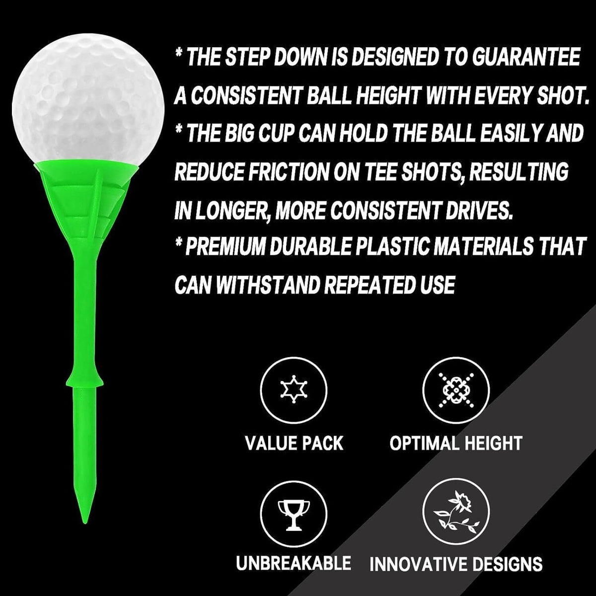 Premium Plastic Golf Tees 3 1/4 Inch Long Pack of 120 Durable Low Friction