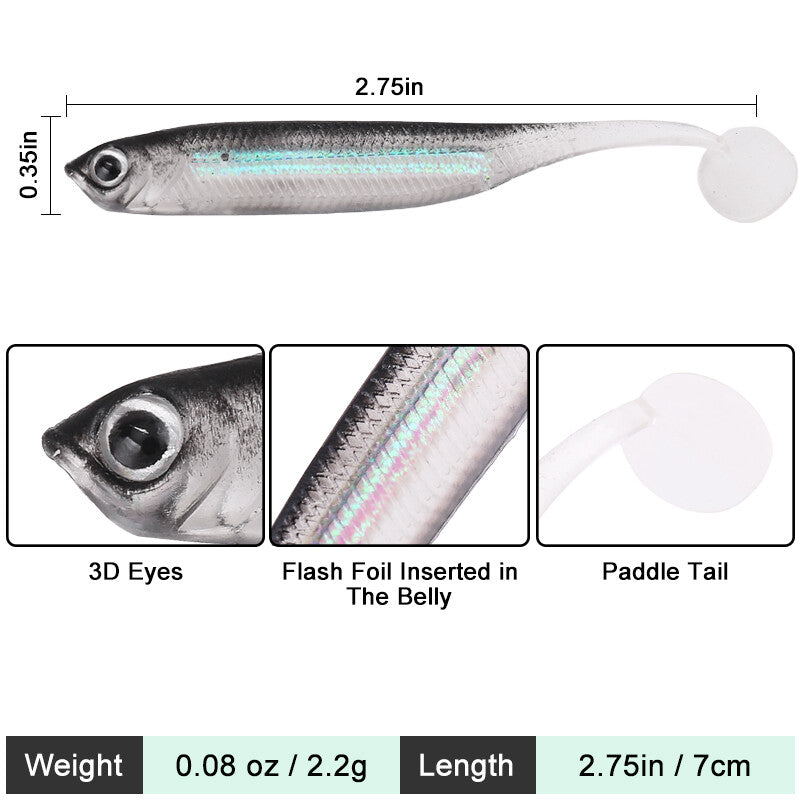 10Pcs Soft Plastic Swimbaits - Lifelike Paddle Tail Fishing Lures
